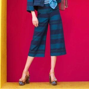 Trina Turk Sacramento Striped Linen Blend Crop Pants Blue and Green Size 4